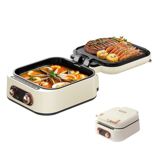 AORAN 7-in-1 Electric Griddle with Non-Stick Coating, Smokeless Grill for Frying, Baking, Boiling, Hot Pot, Steaming, Dual Zone Temperature Control, Foldable for Storage, Easy Cleaning, 1800W