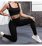 OIERD 4 Piece Workout Sets For Women Ribbed Leggings Clothes Yoga Sets Active Wear Cute Matching Work Out Sets Gym Pilates Outfits For Women Set Black,M