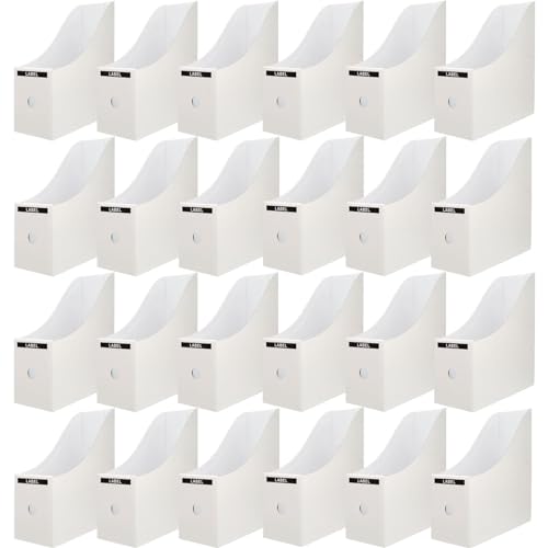 Limitliho 24 Pack White Cardboard Magazine File Holder for Desk, Shelves, Office or Home, Vertical Book Bins for Classroom and Library Use, 10.6'' H×10.2'' L ×3.5''W Folder Organizer Box