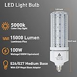 2 Pack 100W LED Corn Light Bulb 5000K Daylight 15000 Lumens Super Bright, E26/E39 Base Led Corn Bulbs Replace Metal Halide HID CFL for Outdoor Commercial Industrial Lighting Garage Warehouse Backyard