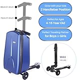 iubest Scooter Luggage Carry On Scooter Suitcase for Kids Age 4-15, Detachable & Foldable 4 in 1 Kids Suitcase, Multifunctional Ride On Travel Trolley Scooter Combo-Blue