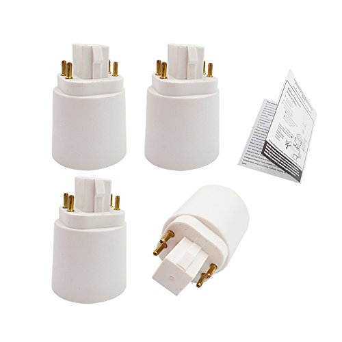 E-Simpo 4pcs 4-Pin GX24Q to E26/E27 Light Socket Adapter CFL G24Q 4P Lamp Base to Standard LED E26 e27 Lamp Base Holder Converter [Need Bypass Ballast to Avoid Smoke Flick Burn]