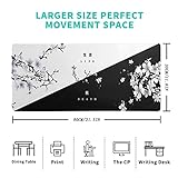 Black and White Japanese Cherry Blossom Gaming Mouse Pad Sakura Death Life Flower Mat 31.5x11.8 Inch Texture Non-Slip Rubber Base Mousepad Stitched Edges Keyboard Desk Pad for Office Home Game