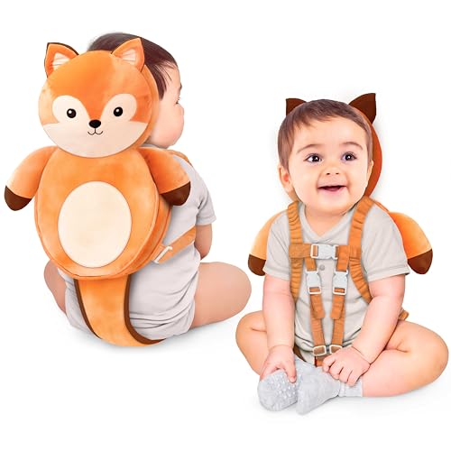 Little Family Baby Head Protector Backpack, 100% Cotton Non-Toxic Hypoallergenic Baby Backpack Head Protection Pillow, Full Head Coverage, Baby Head Pillow for Falling, Secure, Durable, Fox (Orange)