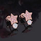 CiNily Star Stud Earrings White Opal Pink Cubic Zirconia Hypoallergenic Earrings 18K Rose Gold Plated Tiny Small Earrings Minimalist Earrings for Women