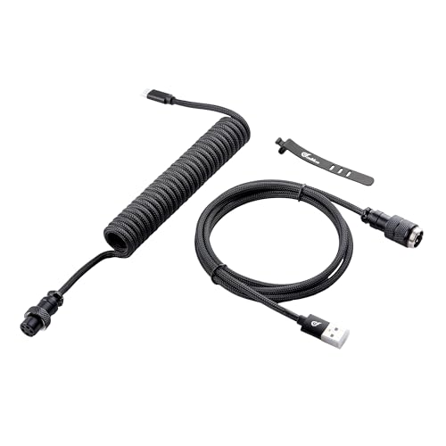 GUNMJO Pro Custom Coiled USB C Cable for Gaming Keyboard, Metal Aviator Mechanical Keyboard Cable with Right Straight Out Aluminum Aviator, 1.5M USB-C to USB-A, Classic Black Color
