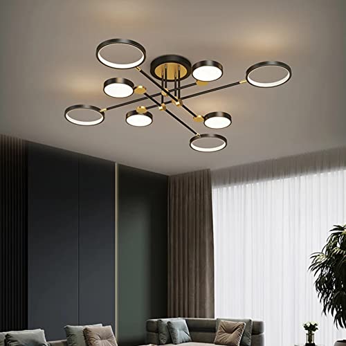 ZHOUWENQION Modern Black Gold LED Chandelier Kitchen Ceiling Lamp Nordic Design Remote Control Light Modern Farmhouse Led Chandeliers for Dining Room, Bedroom,Living Room,Kitchen,Gold,8 Lights