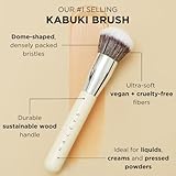 HALEYS Kabuki Makeup Brush VEGAN+CRUELTY-FREE, Sustainable Wood, Vegan Bristles for Airbrushed Finish, For Creams, Liquids, Powder, Streak-free, Perfect Blending, Buffs, Blurs, Smooths with Control