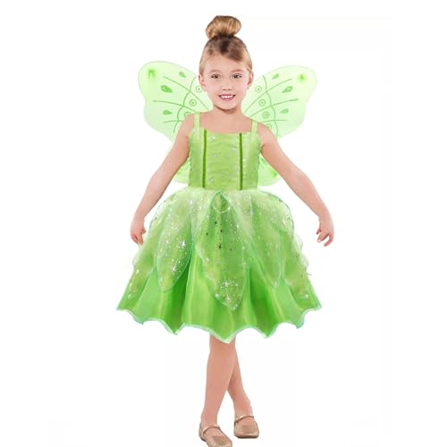 MDYCW Princess Tinker Bell Costume for Toddler Girls, Birthday Party Fairy Dress Up, Special Occasion Dress with Wings, Green