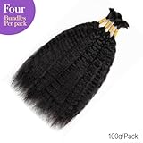 Kinky Straight Human Braiding Hair for Boho Braids Wet and Wavy Bulk Human Hair For Braiding No Weft 100g (1Pack-4PCS) Yaki Straight Bulk Human Hair for Micro Braiding (Natural Black, 18 Inch)