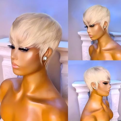 RICONEY 613 Pixie Cut Wigs for Black Women Human Hair Wigs Honey Blonde Bob Wig Human Hair Short Wigs None Lace Front Wig Glueless Full Machine Made Wig 150% Density