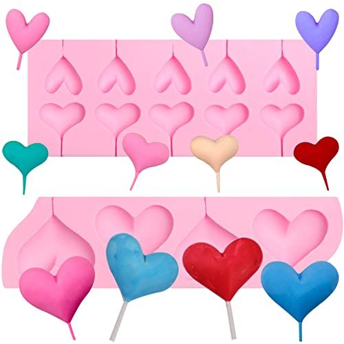 Heart Lollipop Silicone Fondant Mold, Love Heart Shaped Chocolate Baking Mold for Valentine's Day Wedding Cake Decoration Cupcake Topper Candy Sugar Craft Gum Paste Clay Resin