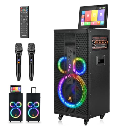 Professional Karaoke Machine with Lyrics Display Screen for Adults, Portable Bluetooth Karaoke PA Speaker System with 2 UHF Wireless Microphones Built in 14.1" Touch Tablet & WiFi, by Vangoa