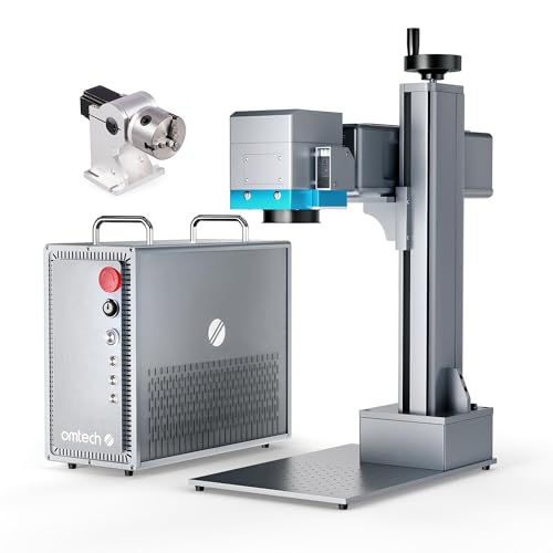 OMTECH 50W Fiber Marking Machine with Rotary Axis, 6.9x6.9 Fiber Laser Engraving Machine with JPT Laser Source, Fiber Laser Marker and Etcher with Autofocus and Camera for Aluminum Gold Jewelry