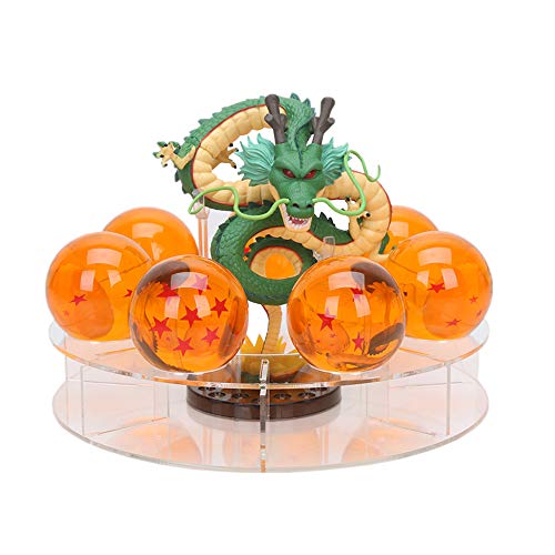 Mysika Resin Shenron Figure Dragon Shenlong Statue Set + 3.6cm Crystal Balls + Shelf with Gift Box for Business Halloween Christmas Holiday and Birthday Home Decoration