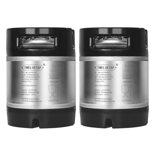 TWELVETAP 1.75 Gal Ball Lock Keg New Beer Keg Corny Tank 304 Stainless Steel Coke Syrup Milk Soda Barrel Rubber Handle Bucket Ball Lock Cornelius Style—2PCS