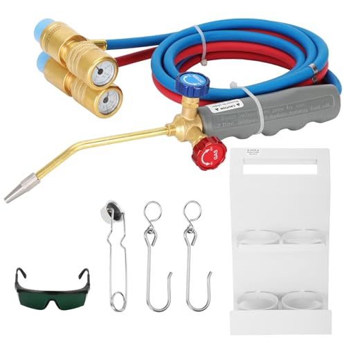 Update Oxygen MAPP Torch Kit, Dual gauge design, With portable cylinder metal stand and lighter, for Heating, Soldering, Glass Blowing, Oxypropane Welding Gas Cutting Torch Kit