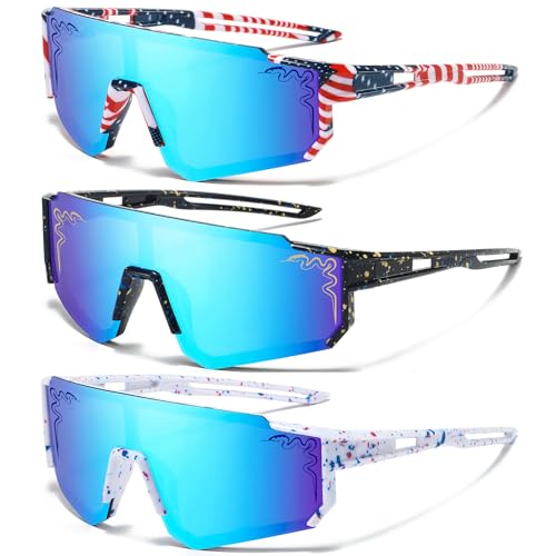 VIROSGROS 3 Pairs Age 5-16 Youth Boys Girls Sunglasses Kids Baseball Shades Softball Running Children Cycling Glasses Teen Narrow Face (NY2-NY9-NY10)