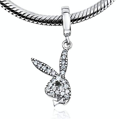 Bolenvi Playboy Bunny Rabbit Swarovski Crystals 925 Sterling Silver Charm Bead for Pandora and Similar Charm Bracelets or Necklaces