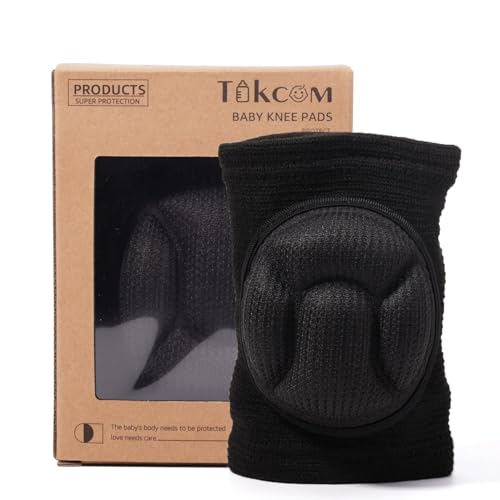 Tokcom Baby Knee Pads for Crawling, Toddler Leg Warmer, Infant Kneepads, Adjustable Elastic Leg Warmers, Black Leg Protector (Pad Plus+, Middle)