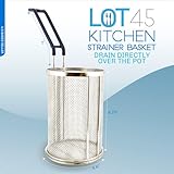 Lot45 Pasta Strainer with Handle 1 Pack - Stainless Steel Boiling Blanching Basket - 1 Pound Noodle Strainer for Restaurant Kitchen - Cylindrical Colander for Spaghetti, Ramen, Pho, and Veggies