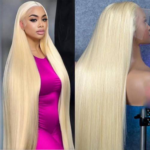 DJFG 46 Inch 613 Lace Front Wig Human Hair Blonde Wig Human Hair 613 13x6 Lace Front Wig Human Hair 200 Density Pre Plucked HD Lace Frontal Wig Straight Glueless