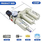 1/2" NPT Industrial Grade 3 Stage Air Dryer for Compressor, Auto Drain Air Compressor Water Separator System Filter Oil for Plasma Cutter and Paint Spray,0-240 PSI