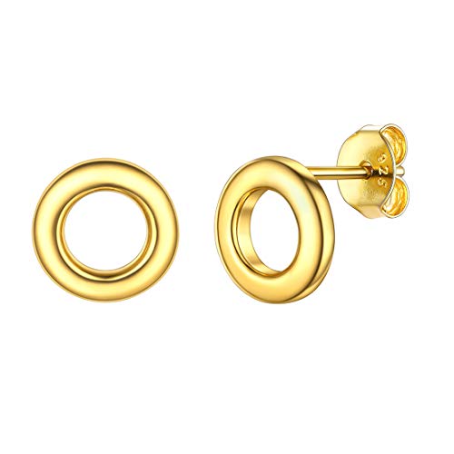 ChicSilver Gold Circle Earrings for Women, Hypoallergenic 18K Gold Plated 8MM Dainty Small Round Stud Earrings for Sensitive Ears Fine Jewelry Gifts