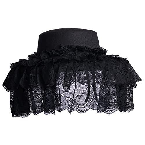 COSDREAMER Girls Women Gothic Victorian Hat White Black Lace Detachable Hat (Black black)