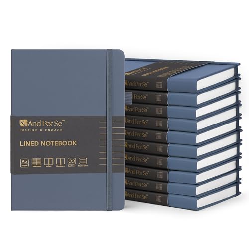 &And Per Se Lined Journal Notebook (10 Packs), 160 Pages, A5 5.7 x 8 inches College Ruled Thick Paper Notebook Journals for Writing, Hardcover Notebooks for Women Men Office School (Dark Blue)