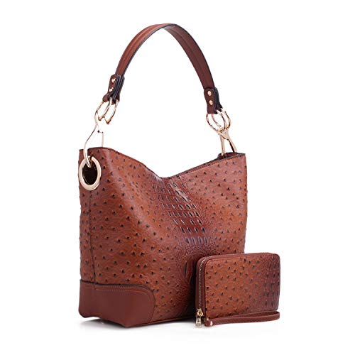 MKF Set Hobo Bag for Women & Wristlet Wallet – PU Leather Designer Handbag Purse – Shoulder Strap Lady Fashion, Brown