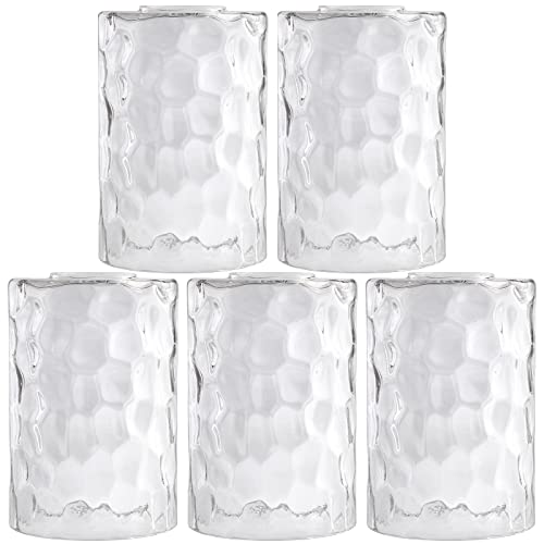 Rivqahra Glass Lamp Shade Replacement Globe & Cover for Light Fixture, 6-1/16" Height 4-1/16" Diameter, 1-5/8 inch Fitter, 5 Pack Clear Hammered Water Ripple Cylinder Glass Shade