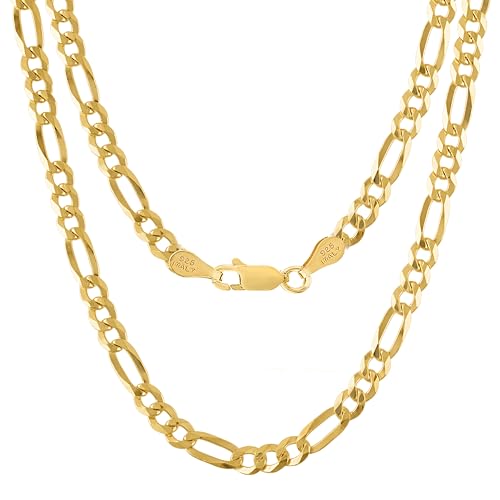 KISPER Mens Gold Chain Necklace - 18k Gold Necklace for Men, Solid Diamond-Cut Gold Figaro Chain, 5mm Italian Sterling Silver Link Necklace with Lobster Clasp - Made in Italy, 20 inches