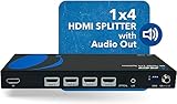 OREI 8K HDMI Splitter 1 in 4 Out, 1 x 4 Duplicate/Mirro Screen with Audio Extractor UltraHD Supports Upto 4K @ 120Hz IR EDID HDCP 2.3 for PS5, Xbox, NVIDIA (BK-104A)