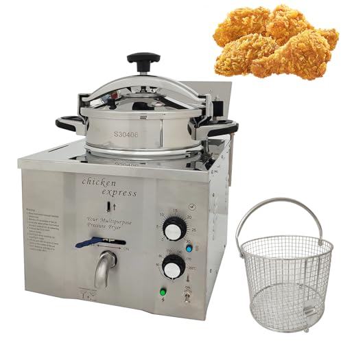 Banfluxion 110V 16L Commercial High Pressure Fried Chicken Stove 2.4KW Electric Countertop Pressure Fryer Stainless Steel Kitchen Frying Machine for Snack Bar Restaurant