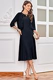 Navy Blue Dress for Women 2025 Knitted Lace Crew Neck Aline Dress with Long Sleeve Jacket L