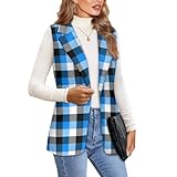 Nxidvxne Womens Vest 3D Print Blue and Black and White Check Pattern Long Vest For Women Chalecos De Mujer De Vestir Blue Vest