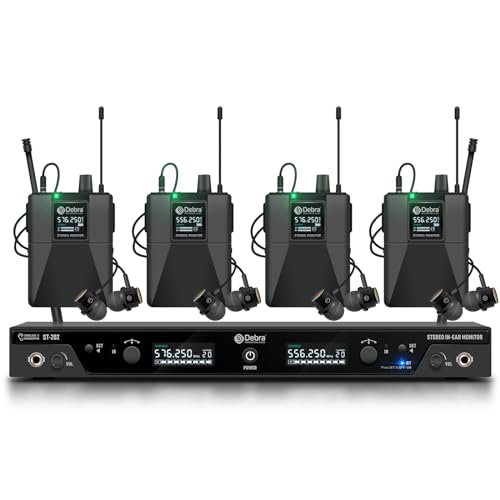 D Debra Audio PRO ST-202 UHF Stereo Wireless in Ear Monitor System, Dual Channel Wireless IEM with Monitoring Type for Stage, Receiver for Studio, Guitar, Band Performance (Dual Channel, 4 Bodypack)