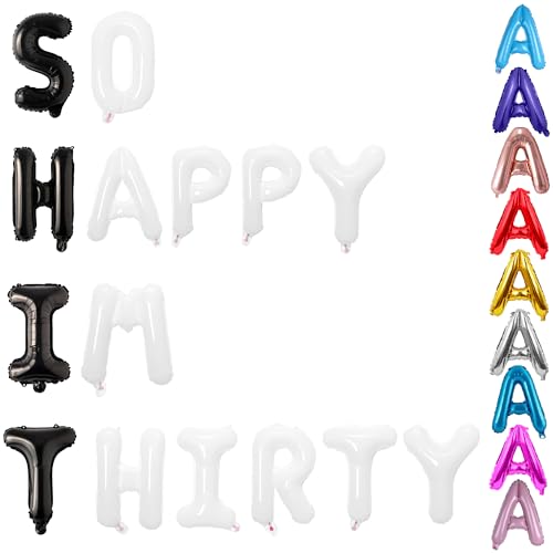 BALLOON VIBE Funny 30th Birthday Decorations for Him and Her - So Happy IM 30 Phrase Letters Banner - 16” Balloon Letters Foil Balloons for Happy Birthday Décor - Dirty 30 Birth Day