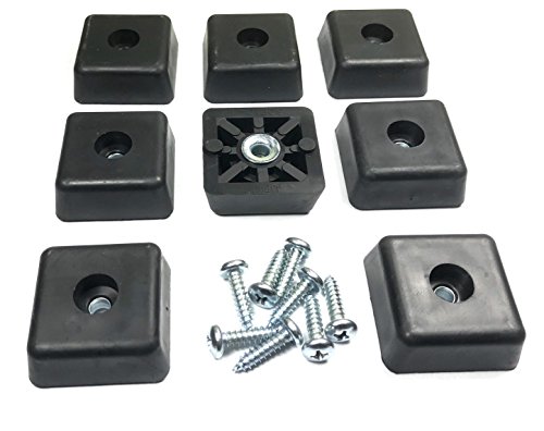 8 Large Square Rubber Feet Foot Bumpers w/Stainless Screws - .590 H X 1.500 W - Made in USA - Heavy Duty, Non Marking for Furniture, Tables, Chairs, Desks, Benches, Sofas, Chests, & Other Items.
