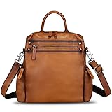 LRTO Genuine Leather Backpack Purse for Women Vintage Casual Daypack Knapsack Handmade Rucksack Convertible Shoulder Bag (Brown) Medium