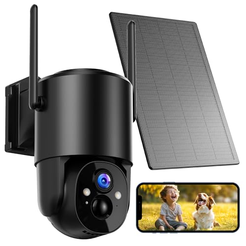 YUPBOE Security Cameras Wireless Outdoor Solar: Battery Cameras for Home Security WiFi Cameras Outdoor Surveillance Camera PTZ 360° CCTV Camera System with Floodlight Color Night Vision