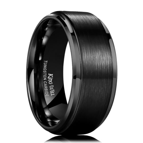 King Will BASIC Men's Tungsten Carbide Ring 10mm Polished Beveled Edge Matte Brushed Finish Center Wedding Band(11)