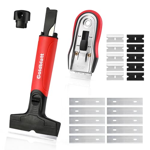 Goldblatt 2 Pieces Razor Blade Scraper with 20-piece Blades, Razor Scraper Tool, Razor Holder for Cleaning Glass Cooktop, Window, Decals, Stickers, Labels, Caulk, Adhesive, Paint Glue Removal