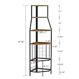 Espelism 5-Tier Corner Wine Rack Floorstanding with Glass Holder and Bottles Wine Storage Home Bar Furniture for Home Kitchen Dining Room Industrial Metal and Wooden Corner Shelf