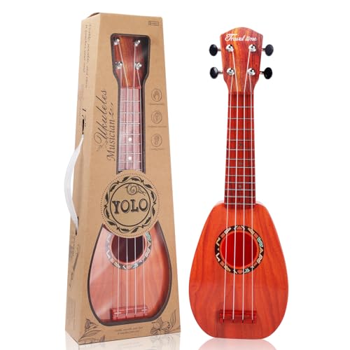 YOLOPLUS+ 17 Inch Kids Ukulele Guitar Toy 4 Strings Mini Children Musical Instruments Educational Learning Toy for Toddler Beginner Keep Tone Anti-Impact Can Play with Picks/Strap/Primary Tutorial