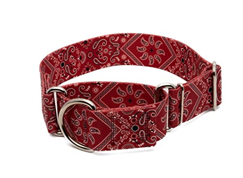 Country Brook Petz - HossFit Wide Martingale Dog Collar Featuring Unique Designs for Any Style (Red Bandana, Medium)