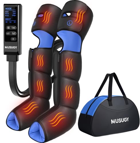Musugy Leg Massager with Heat and Compression : Sequential Compression Boots with 6 Modes,9 Intensity and 3 Heat for Circulation and Pain Relief - Gifts for Father, Mother, Him, Her, FSA HSA Eligible