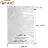 Belinlen 200 Count 12x15 Inch Self Seal Clear Poly Bags with Suffocation Warning for Packaging Clothing, T Shirts, Decorative Wrappers and More with Permanent Adhesive (1.5mil)