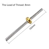 uxcell 150mm Length T8 8mm Dia Lead Screw Rod,8 Lead Stainless Steel Lead Screw Rod with Copper Nut Trapezoidal Thread for 3D Printer Z Axis2pcs